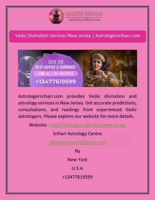 Vedic Divination Services New Jersey | Astrologersrihari.com
