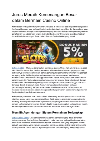 Jurus Meraih Kemenangan Besar dalam Bermain Casino Online