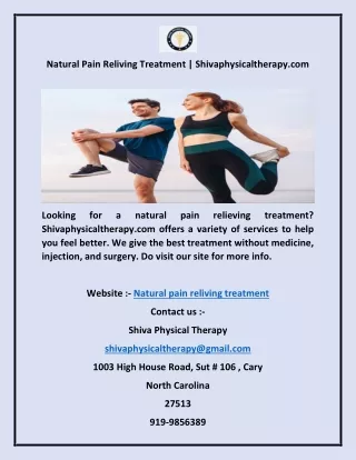 Natural Pain Reliving Treatment  Shivaphysicaltherapy