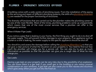 Emergency Services Offered by plumber