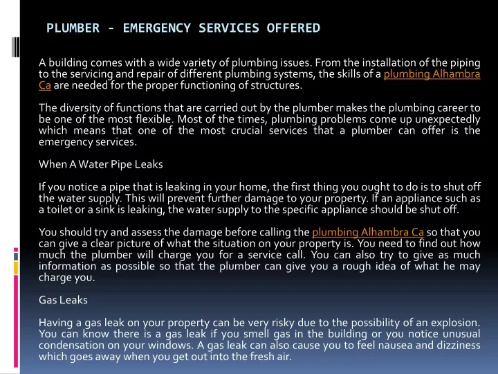 plumber emergency services offered