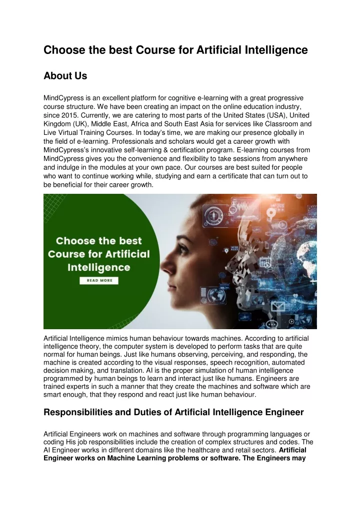 choose the best course for artificial