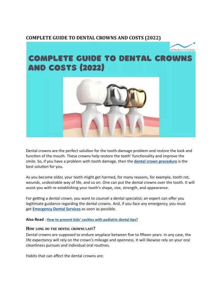 complete guide to dental crowns and costs 2022