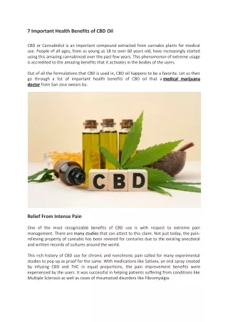7 Important Health Benefits of CBD Oil
