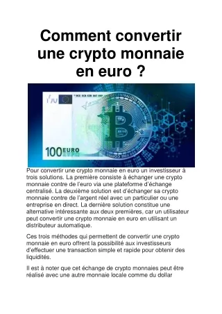 comment convertir une crypto monnaie en euro
