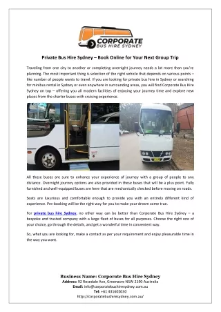 Private Bus Hire Sydney – Book Online for Your Next Group Trip