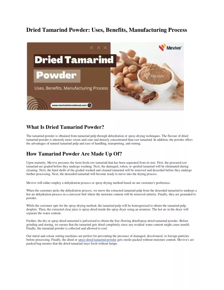 dried tamarind powder uses benefits manufacturing