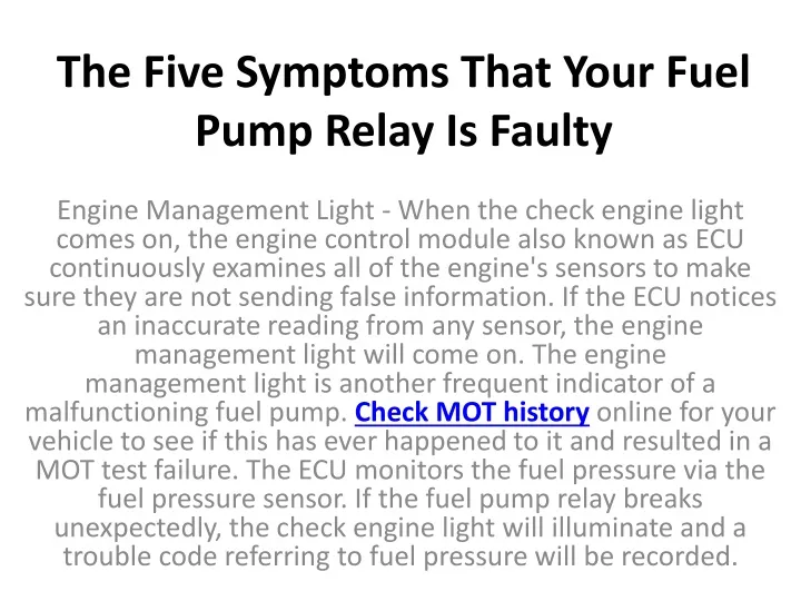 the five symptoms that your fuel pump relay is faulty