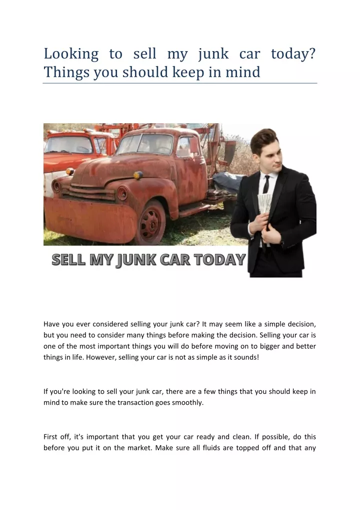 looking to sell my junk car today things