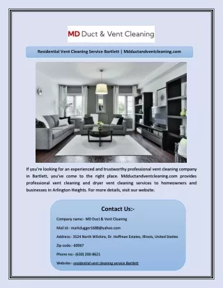 Residential Vent Cleaning Service Bartlett | Mdductandventcleaning.com