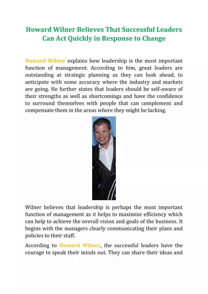 howard wilner believes that successful leaders