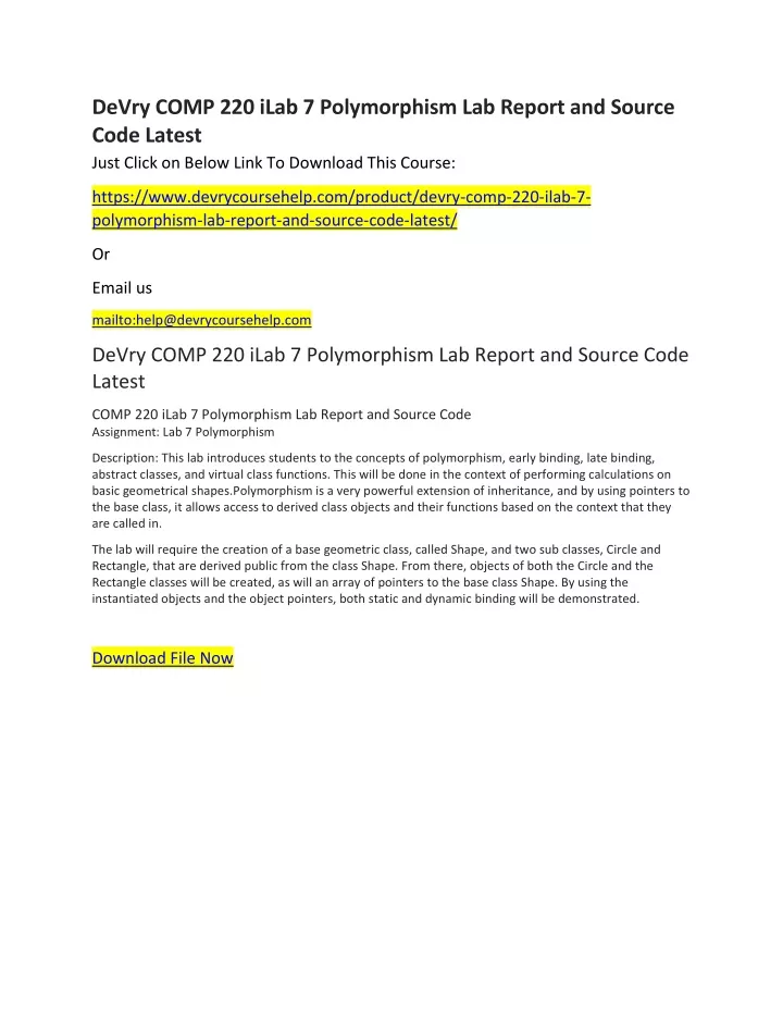 devry comp 220 ilab 7 polymorphism lab report