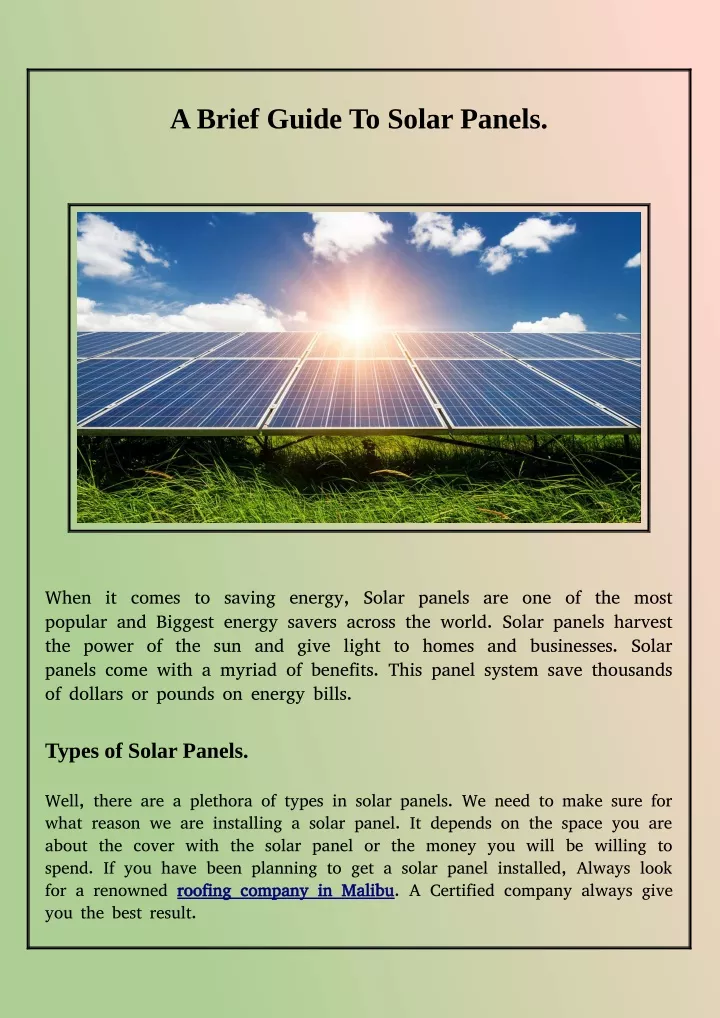 a brief guide to solar panels