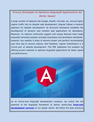 Proven Strategies to Optimize AngularJS Applications for Better Speed