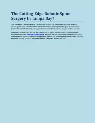 The Cutting-Edge Robotic Spine Surgery In Tampa Bay?