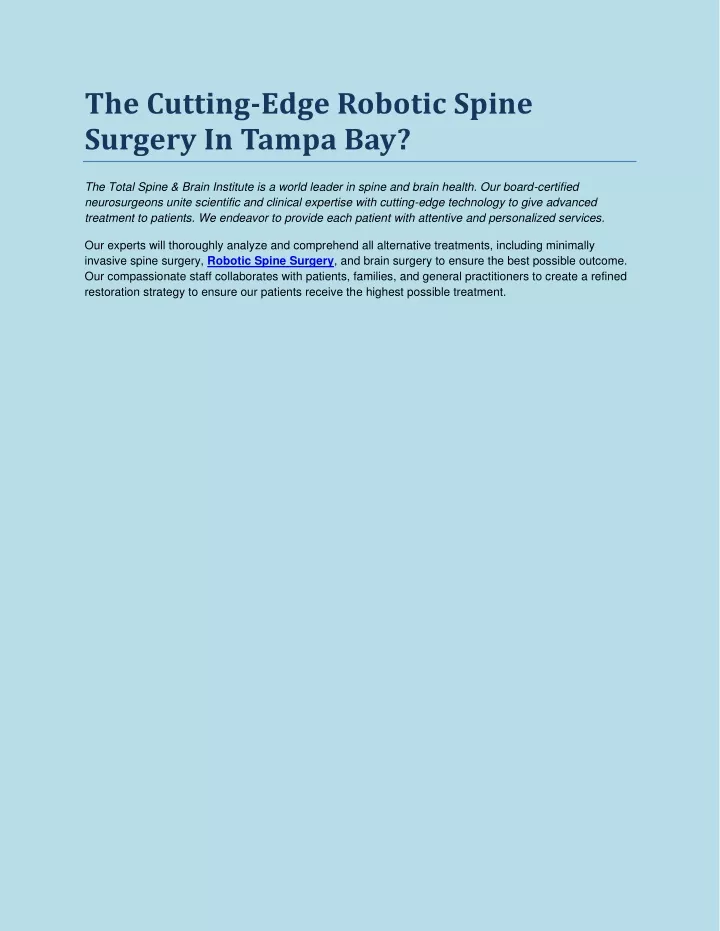 the cutting edge robotic spine surgery in tampa