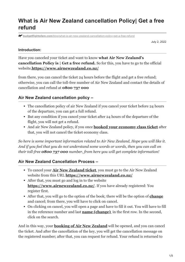 what is air new zealand cancellation policy