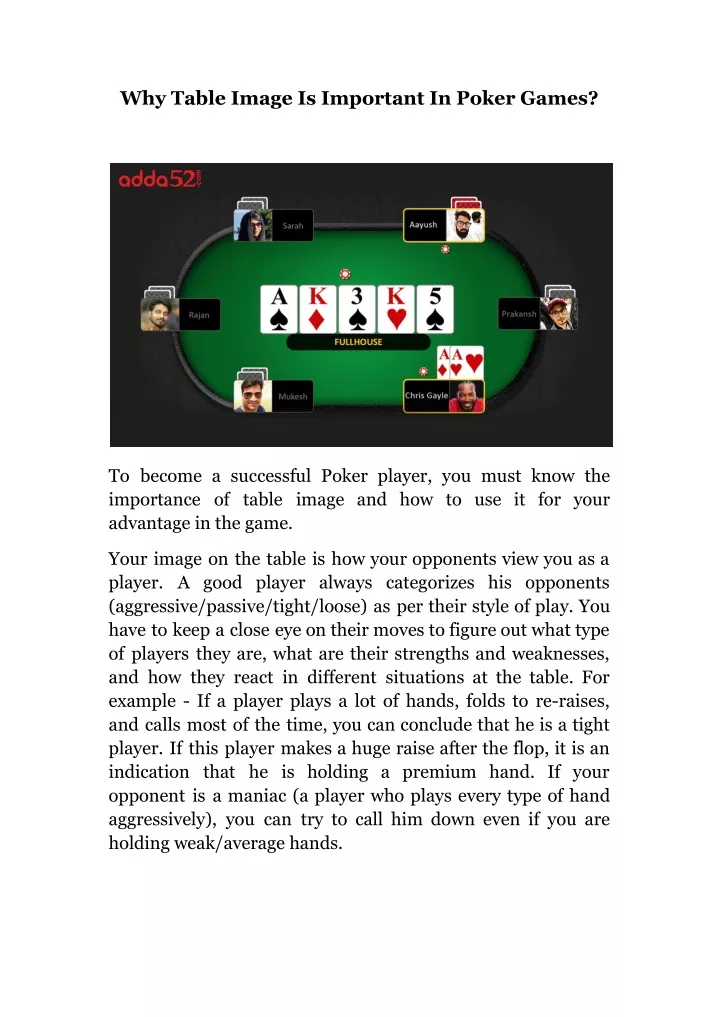 why table image is important in poker games