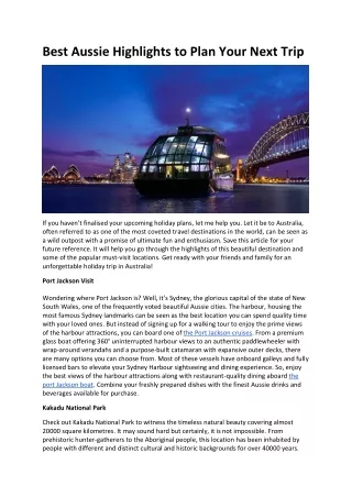 Best Aussie Highlights to Plan Your Next Trip