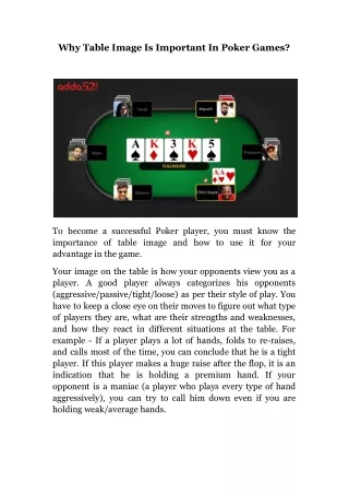 Why Table Image Is Important In Poker Games