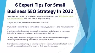 6 Expert Tips For Small Business SEO Strategy