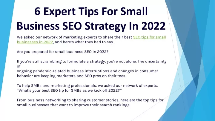 6 Expert Tips For Small Business SEO Strategy In 2022