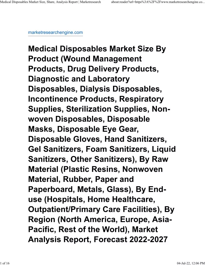 medical disposables market size share analysis
