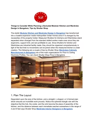 Things to Consider While Planning a Secluded Modular Kitchen and Wardrobe Design In Bangalore; Tips by Shutter Shop