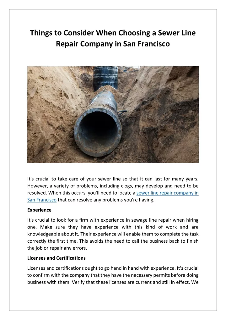 things to consider when choosing a sewer line