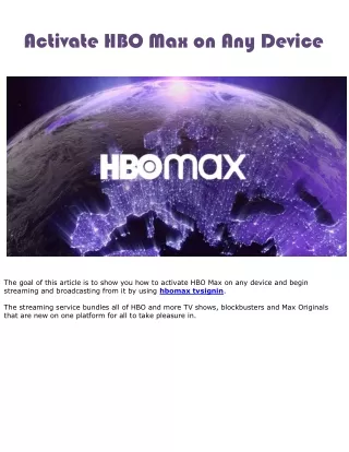 HBO MAX - hbomax com/tvsignin Enter Code activate device