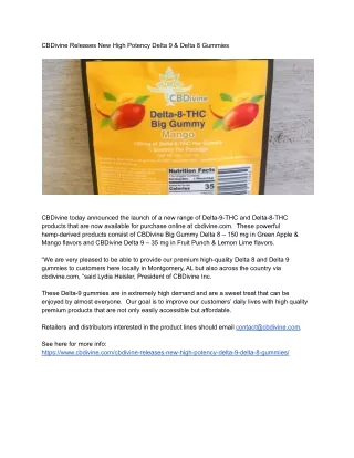 CBDivine Releases New High Potency Delta 9 & Delta 8 Gummies
