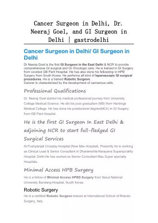 Cancer Surgeon in Delhi, Dr. Neeraj Goel, and GI Surgeon in Delhi  gastrodelhi