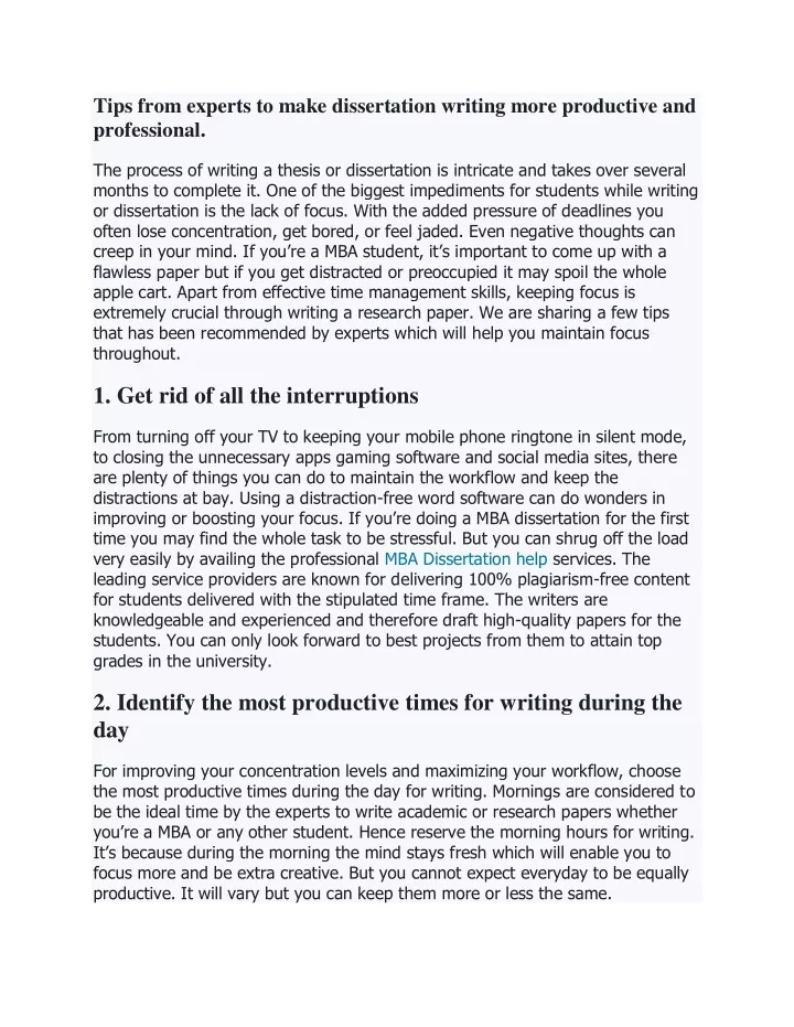 tips from experts to make dissertation writing