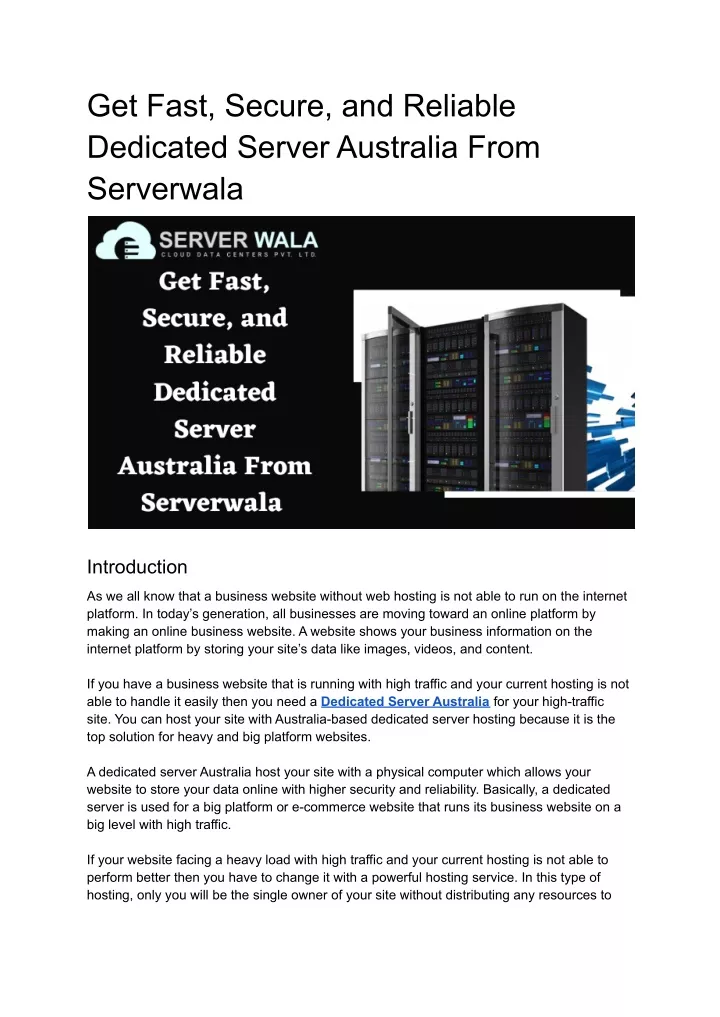 get fast secure and reliable dedicated server