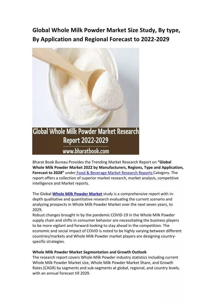 global whole milk powder market size study