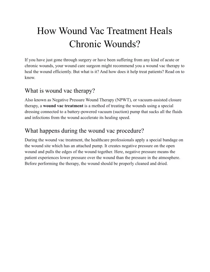 how wound vac treatment heals chronic wounds