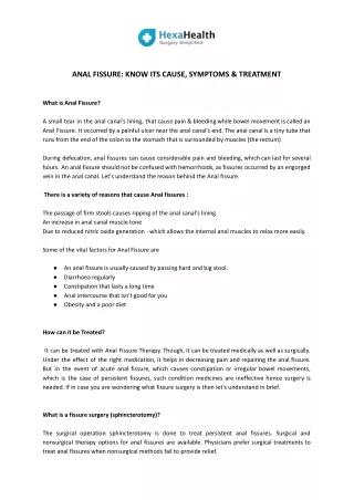 Anal Fissure: Know Its Cause, Symptoms & Treatment - HexaHealth