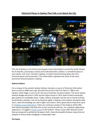 Historical Places in Sydney That Tells a Lot About the City