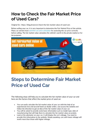 How to Check the Fair Market Price of Used Cars