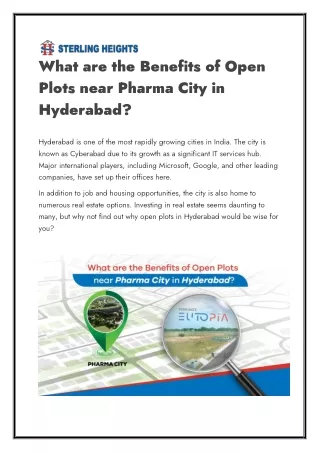 What are the Benefits of Open Plots near Pharma City in Hyderabad