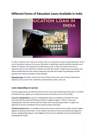 Different Forms of Education Loans Available in India