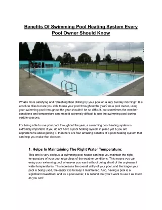 Benefits Of Swimming Pool Heating System Every Pool Owner Should Know