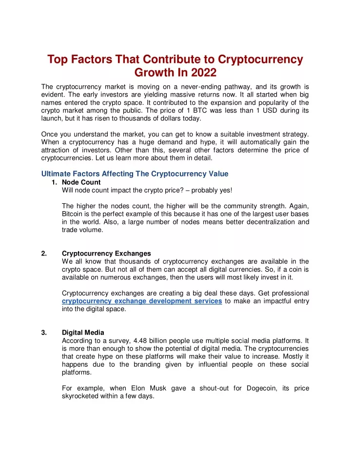 top factors that contribute to cryptocurrency