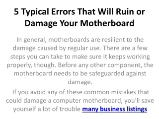 5 typical errors that will ruin or damage your motherboard