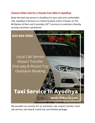 choose chiku cab for a hassle free ride in ayodhya