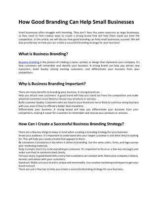 How Good Branding Can Help Small Businesses