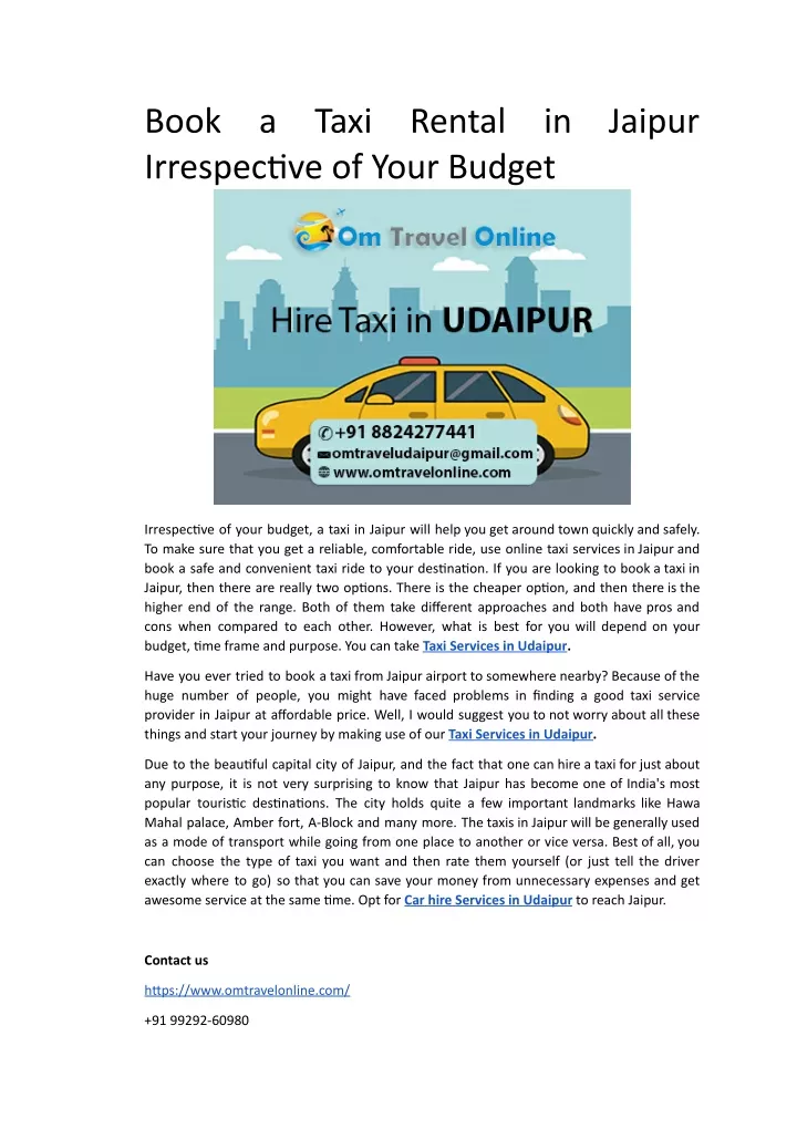 book a taxi rental in jaipur irrespec ve of your