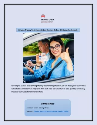 Driving Theory Test Cancellation Checker Online | Drivingcheck.co.uk