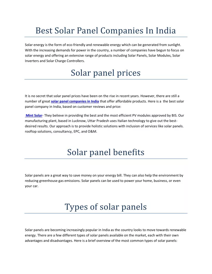 best solar panel companies in india