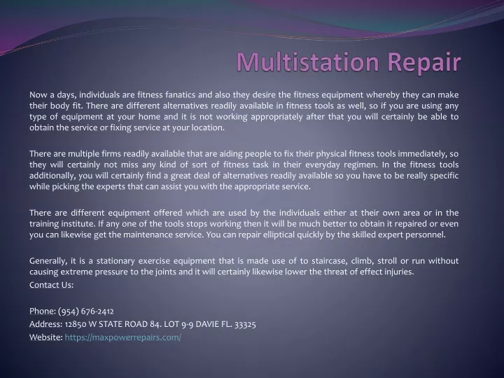 multistation repair